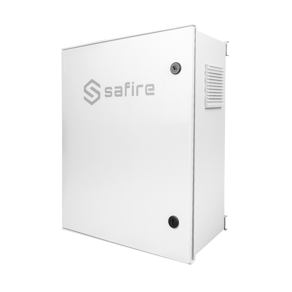 SAFIRE SF-BOX6050AC8POE-UPS - Armario Safire de poliester SMC - Dimensiones exteriores 50x40x20cm - Switch de 8 puertos PoE | Bandeja de fusión de fi - Plataforma de gestión y mantenimiento - Grado de protección IP55 / Carril DIN / UPS - Protecciones elec - imagen 1