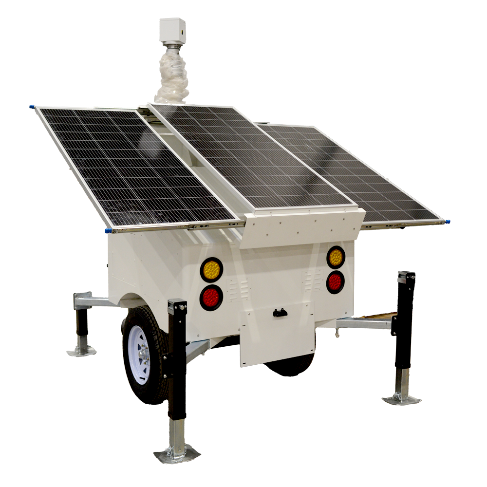 SAFIRE SF-CCTVTRAILERPR07-2520WH - Trailer de alimentación autónoma para CCTV - Panel solar de 3x120W - Batería Litio LiFePo 2520Wh (200Ah) - Mástil telescópico hasta 6m - IP65 - Enganche de remolque y freno de mano manual - NO INCLUYE MONTAJE - imagen 1