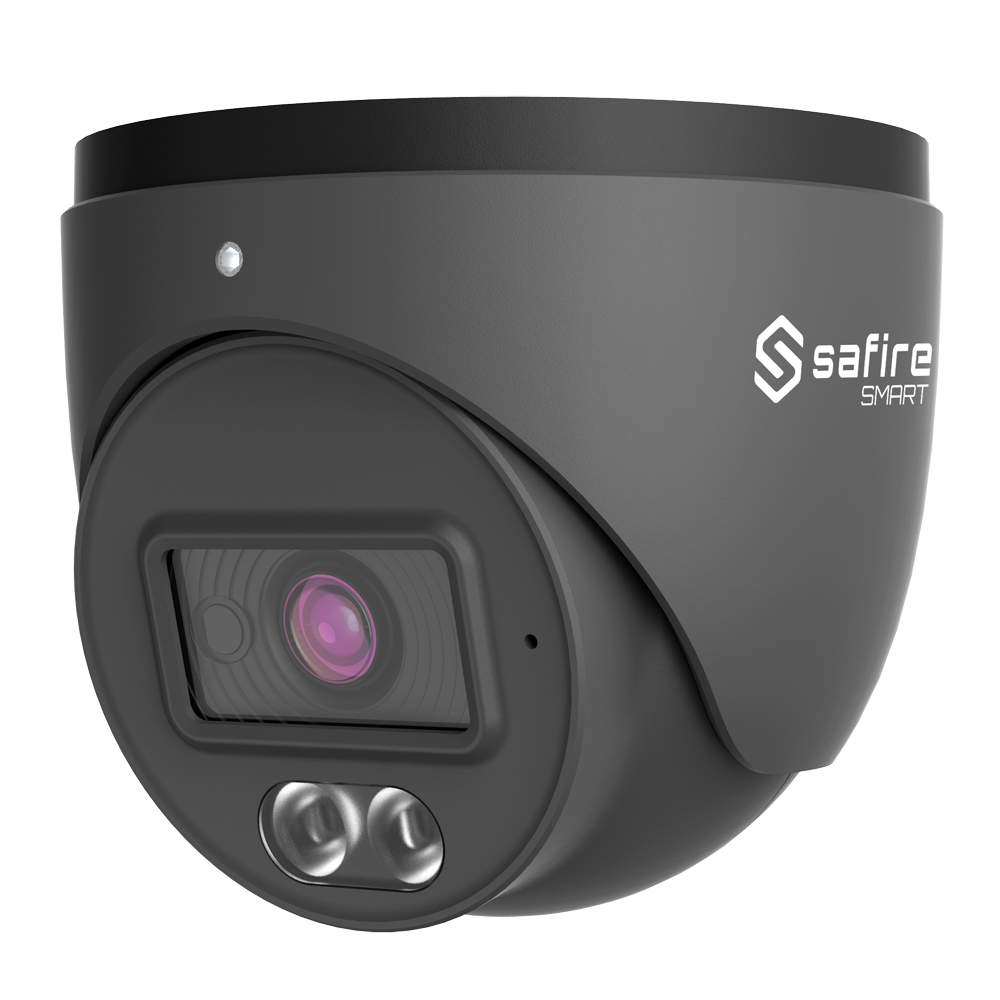 SAFIRE SMART SF-IPT010A-2B1-DL-GREY - Cámara Turret IP gama B1 con luz dual - Resolución 2 Mpx (1920x1080) - Lente 2.8 mm | Micrófono | DL 20 m - Clasificación de humano - Grado de protección IP67 - PoE (IEEE802.3af)
