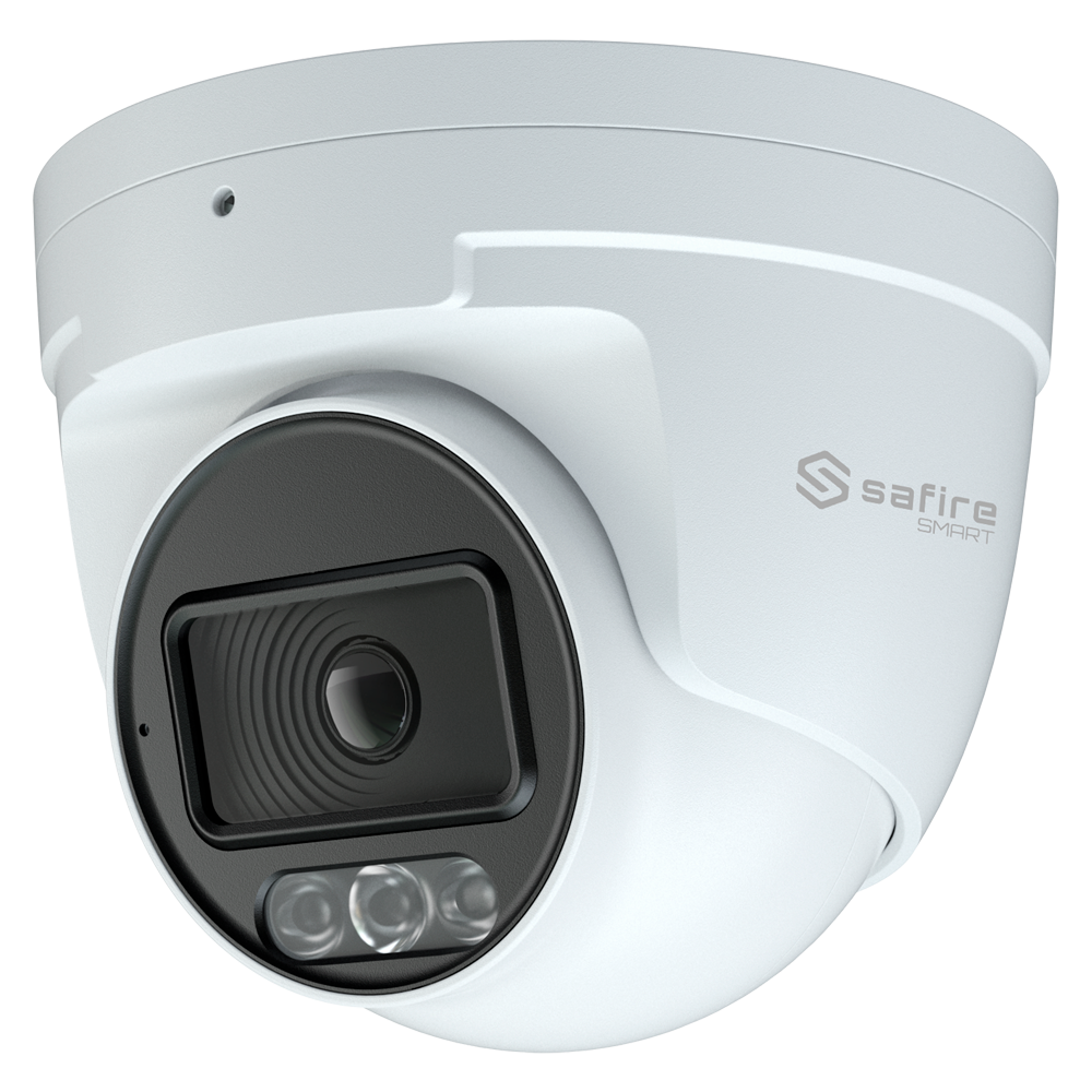 SAFIRE SMART SF-IPT020A-4E1-NIGHTPRO - Safire Smart cámara Turret IP gama E1 con AI-ISP - Sensor 1/1.79" gran apertura F1.0 Night Color X - Resolución 4 Megapíxel (2688x1520) | MicroSD - Lente 2.8 mm | Micrófono integrado | LED 30m - AI: Clasificació
