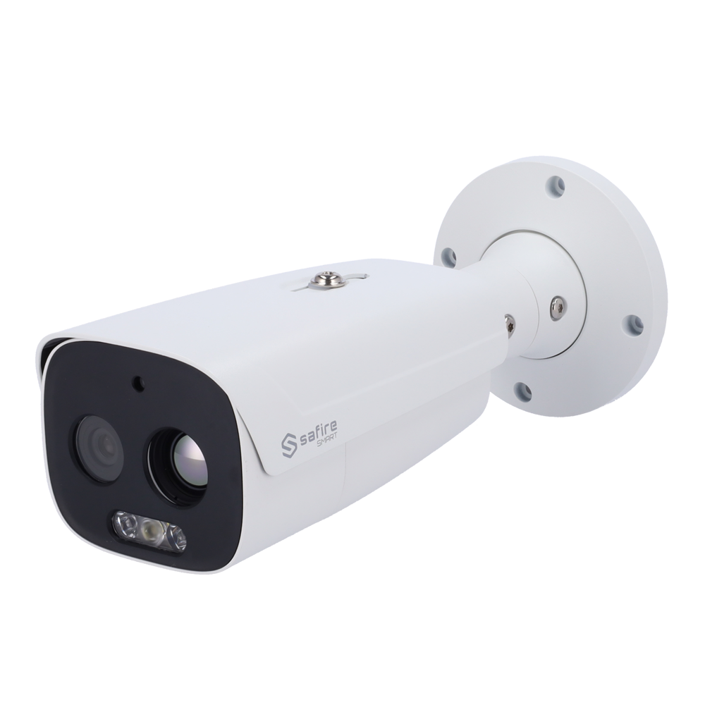 SAFIRE SMART SF-IPTB384A-25D5 - Cámara térmica Dual Bullet IP Safire Smart - Sensor térmico 12 μm 384x288 VOx | Lente 25 mm - Sensor óptico 1/2.7” 5 Mpx | Lente 16 mm - Sensibilidad térmica ≤ 35mK - AI basado en clasificación de humano y vehículo - Rango - imagen 1