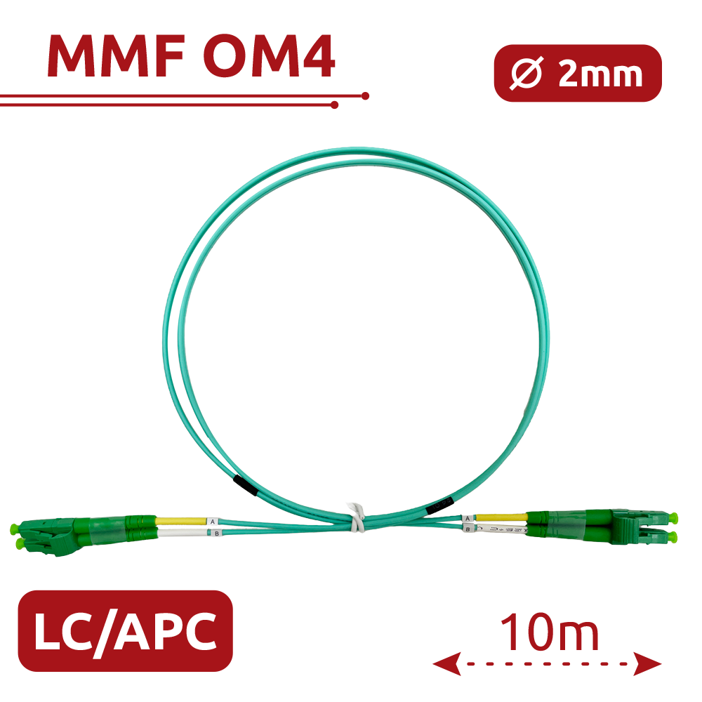SAFIRE SF-LC-APC-LC-APC-OM4-DX-10M-A - Cable de conexión de fibra óptica - Fibra multimodo OM4 - Conector LC APC dúplex - Longitud 10m - Cubierta LSZH - Compatibilidad genérica - imagen 1