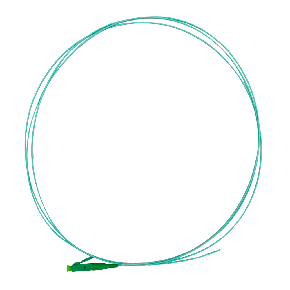 SAFIRE SF-LC-APC-OM4-0015M-D09-A - Pigtail de fibra óptica simplex - Fibra multimodo OM4 de alta velocidad - Conector LC con pulido APC - Diámetro ultrafino de 0.9 mm (tight buffer) - Longitud exacta de 1.5 metros - Cubierta exterior LSZH color Aqua - imagen 1