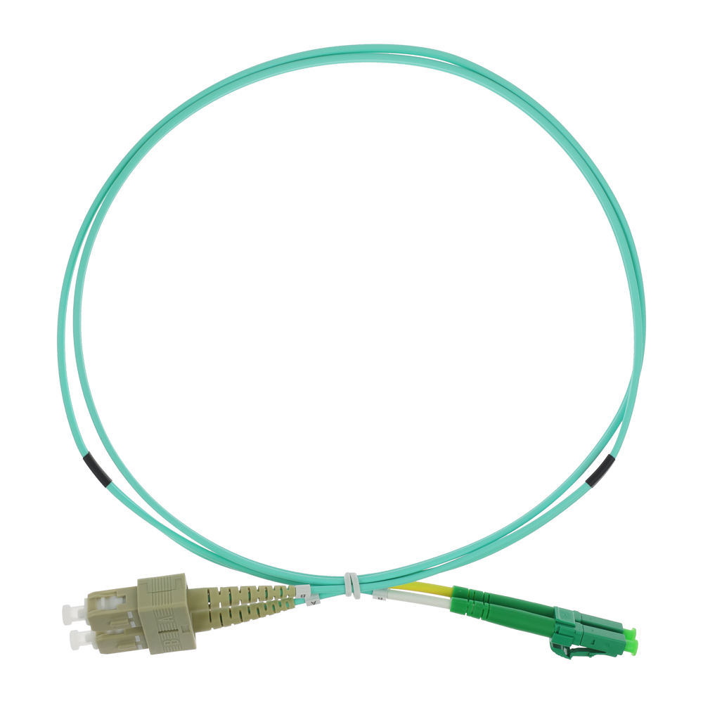 SAFIRE SF-LC-APC-SC-UPC-OM4-DX-1M - Cable de conexión de fibra óptica dúplex - Fibra multimodo OM4 de alta velocidad - Conectores híbridos LC APC y SC UPC - Longitud exacta de 1 metro - Cubierta exterior LSZH color Aqua - Compatibilidad de uso genérica un - imagen 1