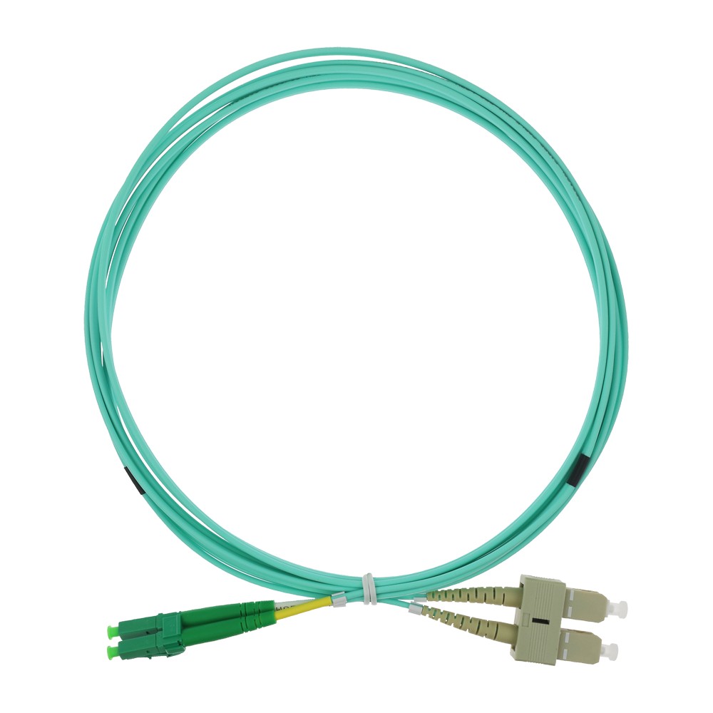 SAFIRE SF-LC-APC-SC-UPC-OM4-DX-3M - Cable de conexión de fibra óptica dúplex - Fibra multimodo OM4 de alta velocidad - Conectores híbridos LC APC y SC UPC - Longitud exacta de 3 metros - Cubierta exterior LSZH color Aqua - Compatibilidad de uso genérica u - imagen 1