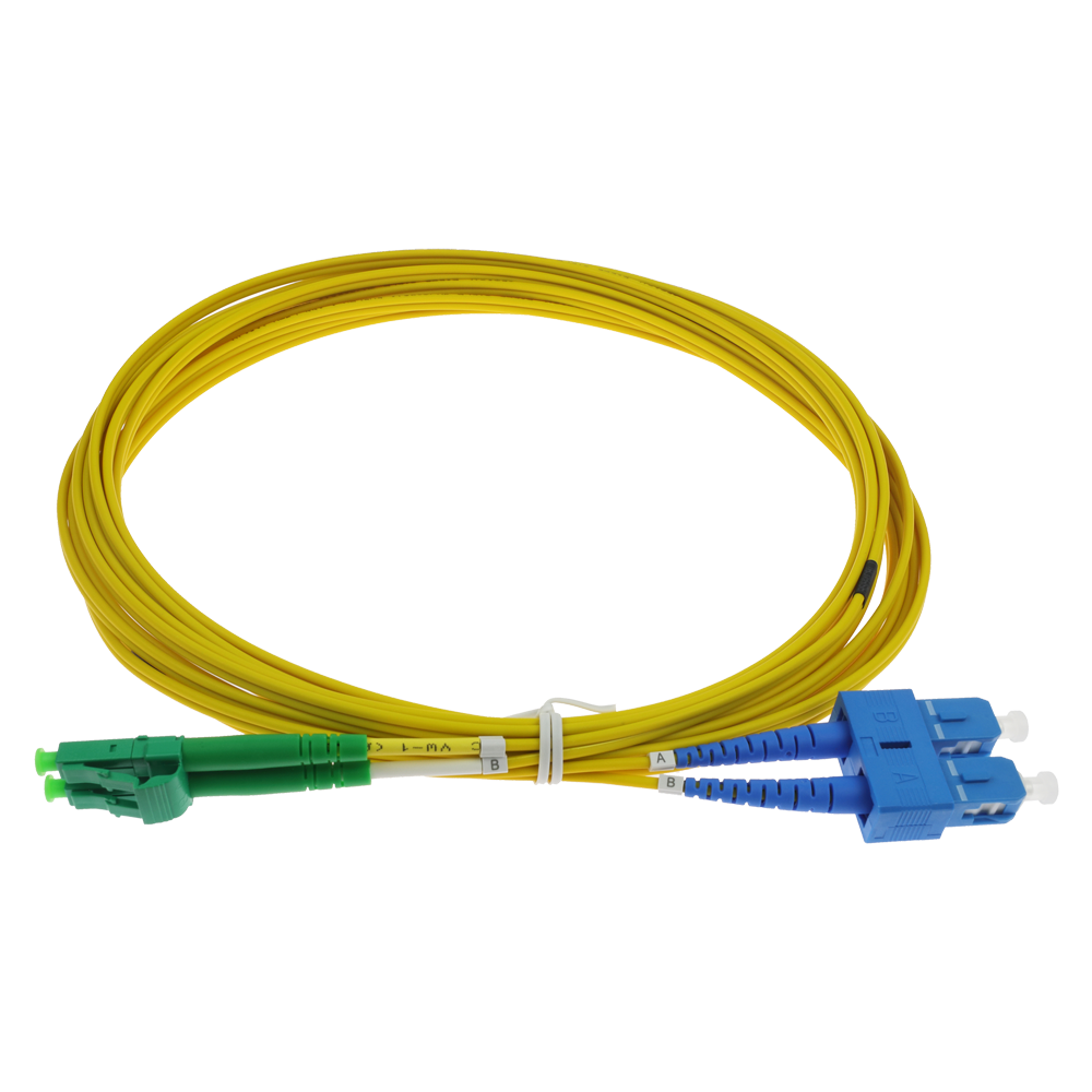 SAFIRE SF-LC-APC-SC-UPC-SM-DX-5M - Cable de conexión de fibra óptica dúplex - Fibra monomodo G657A2 de alto rendimiento - Conectores híbridos LC APC y SC UPC - Longitud exacta de 5 metros - Cubierta exterior LSZH color amarillo - Compatibilidad de uso gen - imagen 1