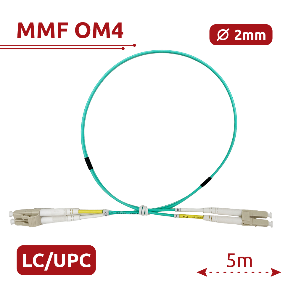 SAFIRE SF-LC-UPC-LC-UPC-OM4-DX-5M-A - Cable de conexión de fibra óptica - Fibra multimodo OM4 de alta velocidad - Conectores LC UPC en formato dúplex - Longitud exacta de 5 metros - Cubierta exterior LSZH segura - Compatibilidad de uso genérica - imagen 1