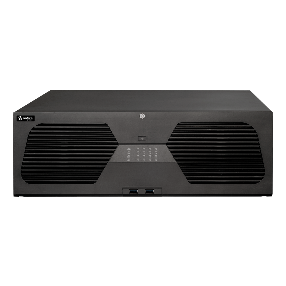 SAFIRE SMART SF-NVR816128A-A3 - Safire Smart - Grabador NVR para cámaras IP gama A3 - 128CH vídeo / Compresión H.265S / 16 HDD - Resolución hasta 16Mpx / Ancho de banda 768Mbps - HDMI hasta 8K y VGA / Dewarping Fisheye - Reconocimiento facial, Metadatos d