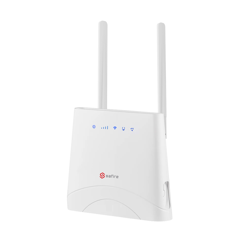 SAFIRE SF-ROUTER-4G-CAT6-UPS - Router Safire 4G LTE Categoría 6 - Velocidades de hasta 300Mbps DL y 50Mbps UL. - Wi-Fi 5 de doble banda AC1200 de gran alcance. - Equipado con 1 puerto WAN y 3 puertos LAN Gigabit. - Batería integrada tipo UPS (3000 mAh)