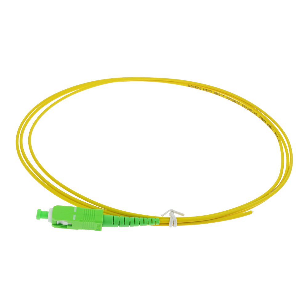 SAFIRE SF-SC-APC-OS2-0015M-D20-Y - Pigtail de fibra óptica simplex - Fibra monomodo G657A2 de alto rendimiento - Conector SC con pulido APC - Grosor de cable estándar de 2.0 mm - Longitud exacta de 1.5 metros - Cubierta exterior LSZH color amarillo - imagen 1