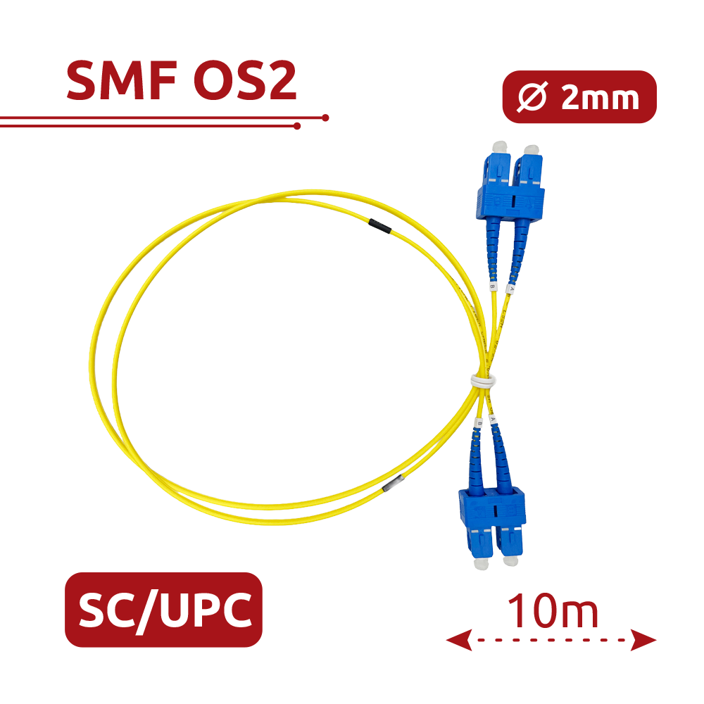 SAFIRE SF-SC-UPC-SC-UPC-OS2-DX-10M-Y - Cable de conexión de fibra óptica - Fibra monomodo OS2 - Conector SC UPC dúplex - Longitud 10m - Cubierta LSZH - Compatibilidad genérica - imagen 1