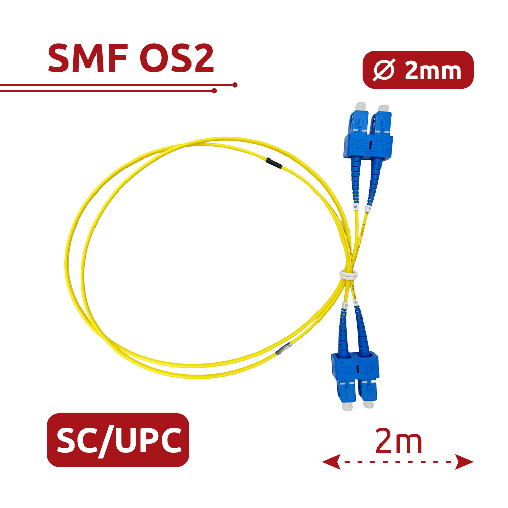 SAFIRE SF-SC-UPC-SC-UPC-OS2-DX-2M-Y - Cable de conexión de fibra óptica - Fibra monomodo OS2 - Conector SC UPC dúplex - Longitud 2m - Cubierta LSZH - Compatibilidad genérica - imagen 1