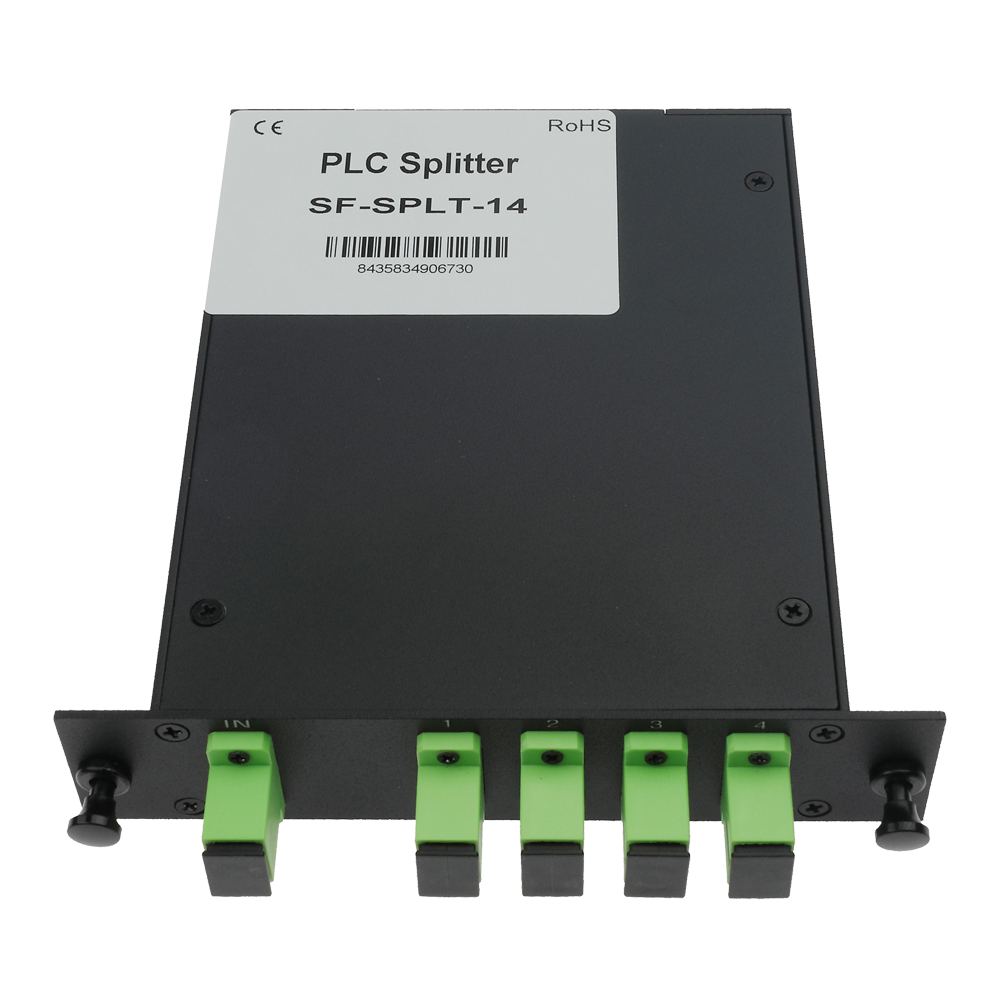 MARCA BLANCA SF-SPLT-14 - Splitter óptico PLC de alta precisión - Configuración 1x4 (1 entrada, 4 salidas) - Fibra monomodo G657A2 de alto rendimiento - Conectores SC APC de baja pérdida integrados - Formato en casete modular compacto y robusto - Superfic - imagen 1