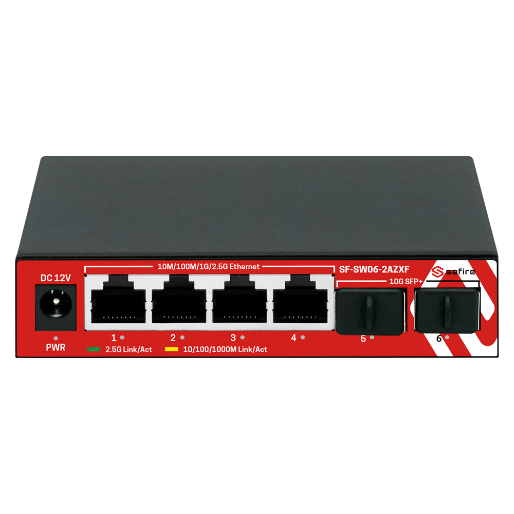 SAFIRE SF-SW06-2AZXF - Switch Multigagibit 2,5Gbps - 4 puertos + 2 Uplink SFP 10G - Velocidad de puertos 2,5/1Gbps - Tasa de reenvío de paquetes 44.64 Mbps - Capacidad de switching 60 Gbps - Switch de sobremesa - imagen 1