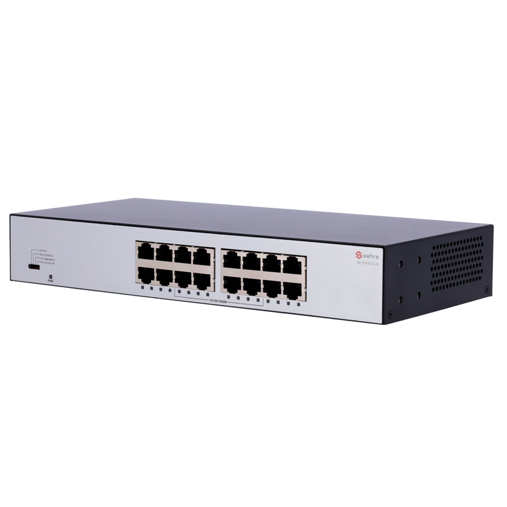 SAFIRE SF-SW16-G-M - Safire Switch de sobremesa - 16 puertos Gigabit - Velocidad 10/100/1000 Mbps - Plug &amp; Play - Tecnología de ahorro de energía - Carcasa de metal - imagen 1