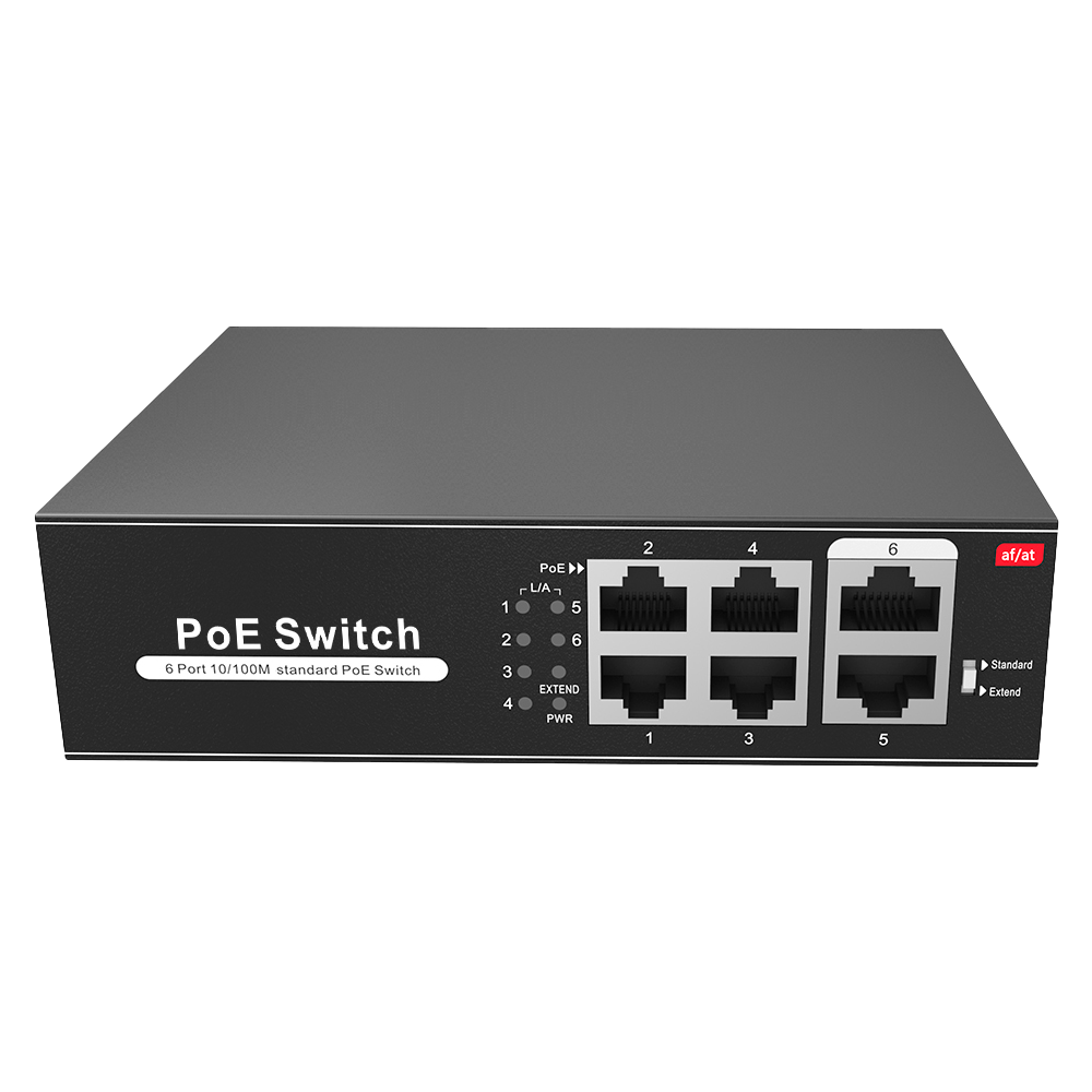 MARCA BLANCA SW0604POE-65-E - Switch PoE - 4 puertos PoE + 2 Uplink RJ45 - Velocidad hasta 100 Mbps en todos los puertos - Hasta 60W en total para todos los puertos - Ancho de banda 1.2 Gbps - Norma IEEE802.3af (PoE) / at (PoE+) - imagen 1