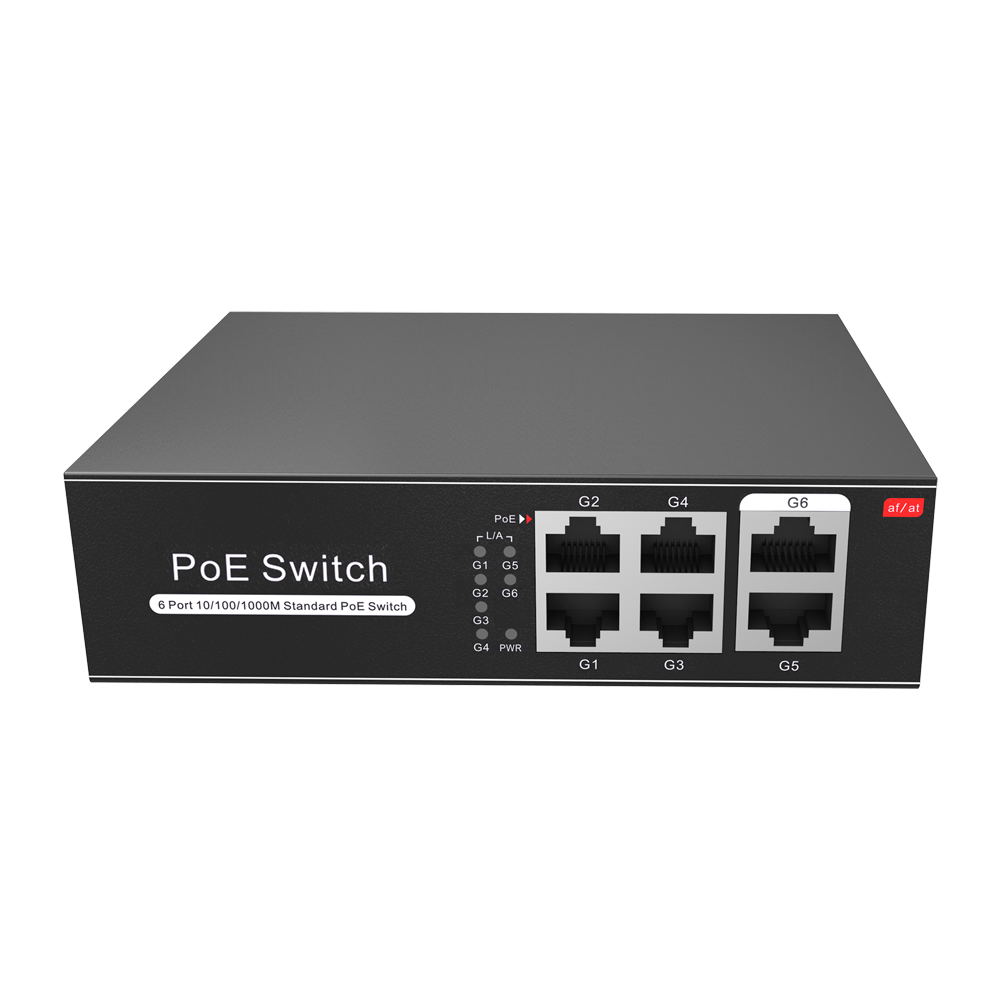 MARCA BLANCA SW0604POE-G-65-E - Switch PoE - 4 puertos PoE + 2 Uplink RJ45 - Velocidad hasta 1000 Mbps en todos los puertos - Hasta 60W en total para todos los puertos - Ancho de banda 12 Gbps - Norma IEEE802.3af (PoE) / at (PoE+) - imagen 1