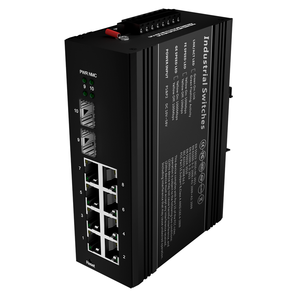 MARCA BLANCA SW1008HIPOE-MGF-240-DIN - Switch PoE Marca Blanca - Montaje en carril DIN - 8 Puertos Gigabit + 2 SFP Gigabit - 90W puertos 1 y 2 / 30W puerto 3-8 / Máximo 240W - IEEE802.3af/at/bt | PoE/PoE+/Hi-PoE - VLAN/STP/RSTP/MSTP/ERPS/SNMP/ACL - Static - imagen 1