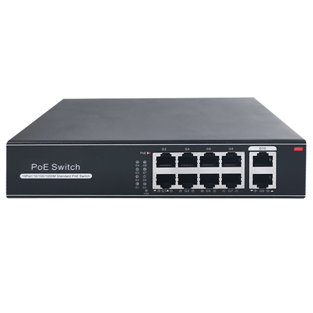 MARCA BLANCA SW1008POE-G-120-E - Switch PoE - 8 puertos RJ45 + 2 RJ45 Uplink - Velocidad de puertos 10/100/1000 Mbps - 8 Puertos PoE 802.3af/at hasta 30W por puerto - Potencia PoE total 120W - Plug and Play