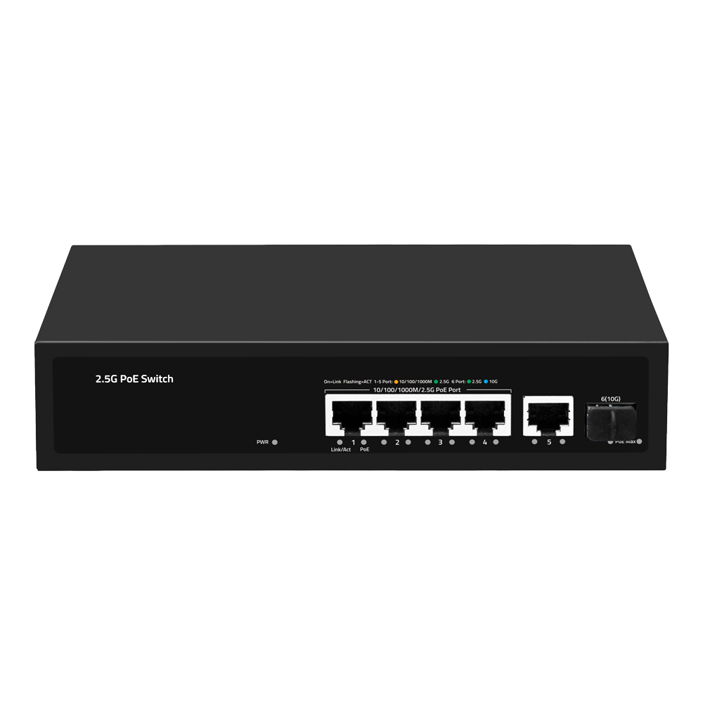 MARCA BLANCA SW64HIPOE-2AZCXF-60 - Switch PoE Multigagibit 2,5Gbps - 4 PoE + 1 Uplink Rj45 1/2,5G+ 1 Uplink SFP+ 10G - Velocidad de puertos 2,5/1Gbps - 4 Puertos PoE+ 30W - PoE Watchdog - Hasta 65W Potencia PoE total - imagen 1