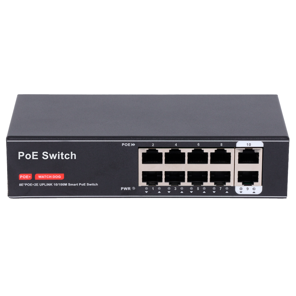 MARCA BLANCA SW8FE2FE-100W - Switch PoE - 8 puertos PoE + 2 Uplink RJ45 - Velocidad 10/100 Mbps - PoE IEEE 802.3 af/at - Hasta 100W en total para todos los puertos