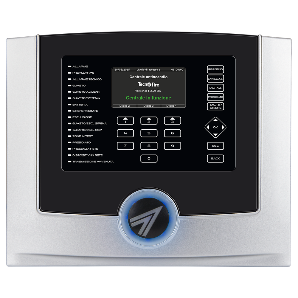 TECNOFIRE TF-TFA2-596-PT - Central de incendios analógica de 2 lazos - Capaz de contener dos baterías de 12V-12Ah. - Cada lazo admite 199 sensores y 99 módulos - Interfaz de usuario con pantalla gráfica a color - Permiten redactar automáticamente informes