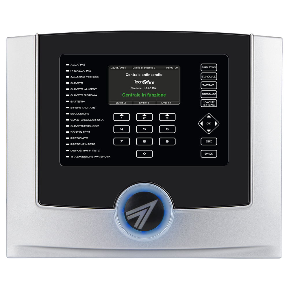 TECNOFIRE TF-TFA4-1192-PT - Central de incendios analógica de 4 lazos - Capaz de contener dos baterías de 12V-12h. - Cada lazo admite 199 sensores y 99 módulos - Interfaz de usuario con pantalla gráfica a color - Permiten redactar automáticamente informes