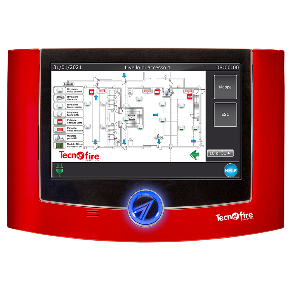 TECNOFIRE TF-TFT-7SC - Panel repetidor grafico de de gestión y control - TFT 7”, hasta 32 mapas gráficos - Popup automático, mapa y dispositivo - Memoria Flash integrada - conexión USB/Rs485 - Montaje superficial, empotrado o sobre soporte de mesa
