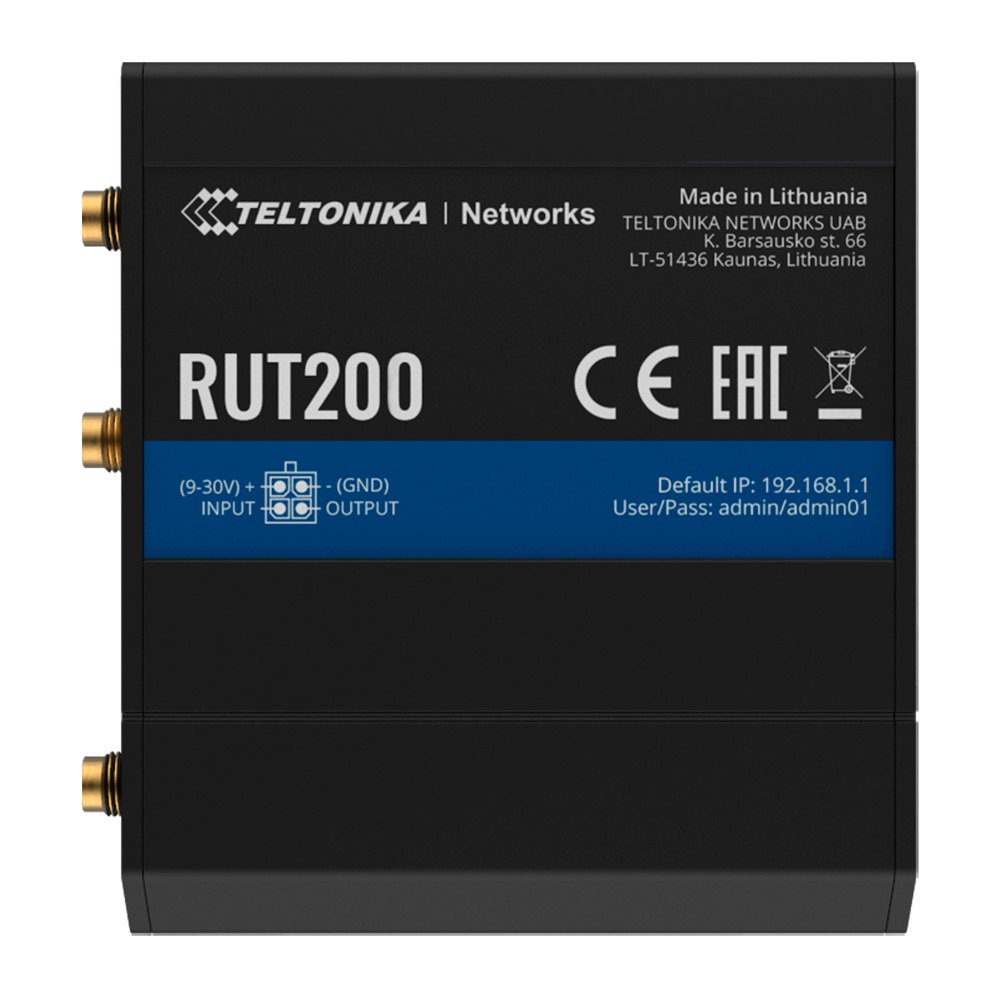 TELTONIKA TK-RUT200 - Router Industrial 4G LTE Cat 4 (150/50 Mbps) - Punto de acceso Wi-Fi 4 para hasta 50 usuarios - Resiliencia con WAN Failover automático - 2 puertos Ethernet 10/100 Mbps (1 WAN, 1 LAN) - Seguridad industrial con múltiples VPN - Diseño - imagen 1