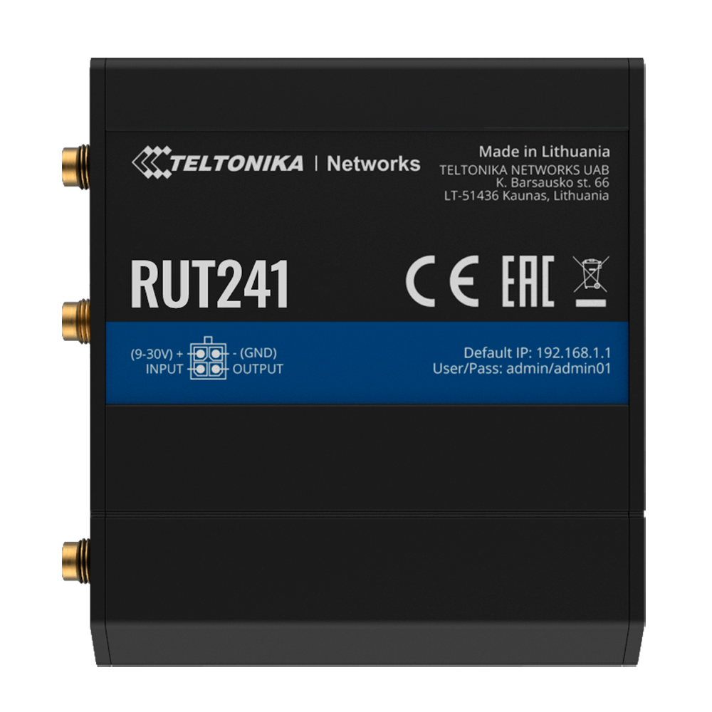 TELTONIKA TK-RUT241 - Router Industrial 4G LTE Cat 4 (150/50 Mbps) - Conectividad Wi-Fi 4 con modo Punto de Acceso - 2 puertos Ethernet 10/100 (1x WAN, 1x LAN) - Seguridad industrial con firewall y múltiples VPN - Diseño ultra compacto con carcasa de alum - imagen 1