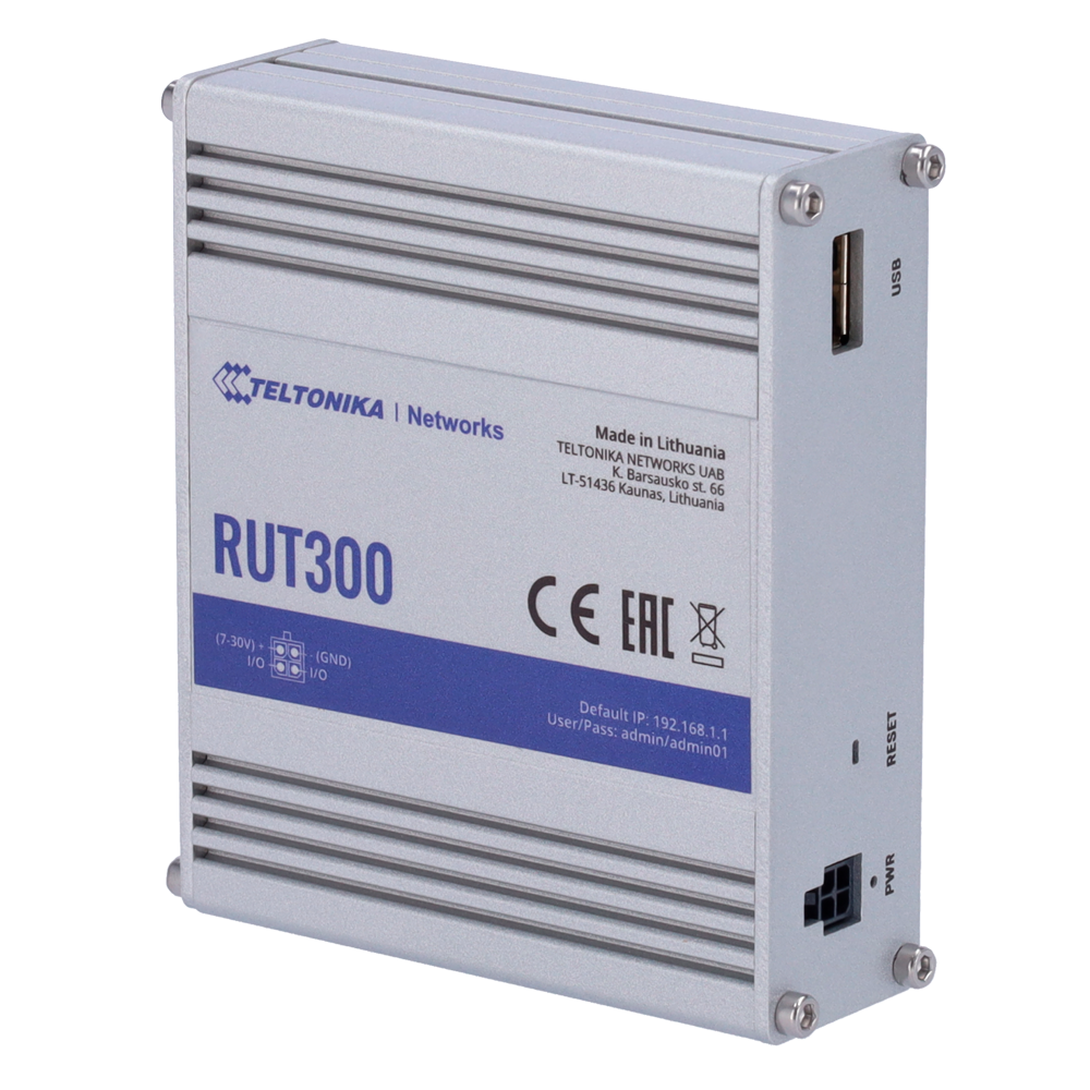 TELTONIKA TK-RUT300 - Teltonika Router Industrial - 5 puertos Ethernet RJ45 Fast Ethernet - USB 2.0 - 2x Entradas + 2 Salidas Digitales - Carcasa Aluminio - imagen 1