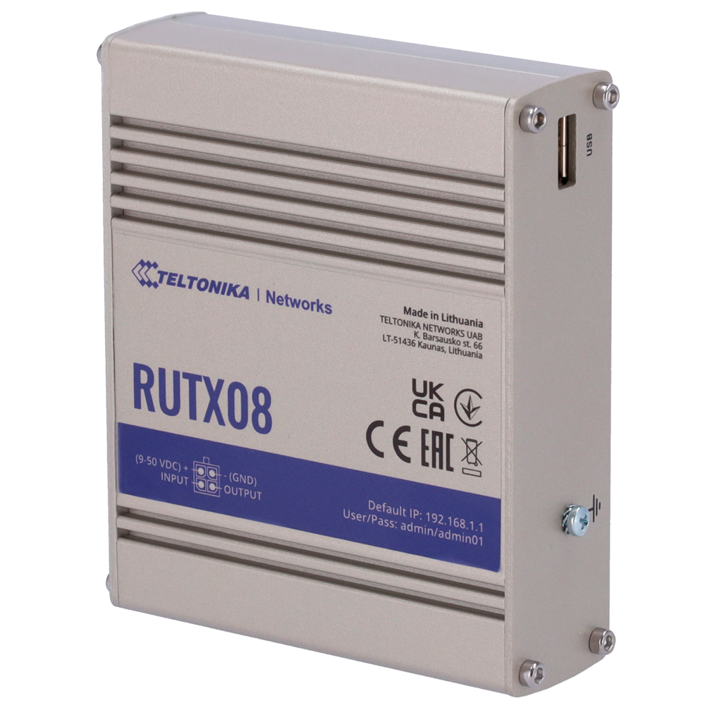 TELTONIKA TK-RUTX08 - Router Industrial Gigabit Ethernet potente - 4 puertos RJ45 de 10/100/1000 Mbps - CPU Quad-core ARM Cortex A7 a 717 MHz - Puerto USB 2.0 para almacenamiento o periféricos - Suite completa de protocolos VPN y seguridad - Alimentación - imagen 1