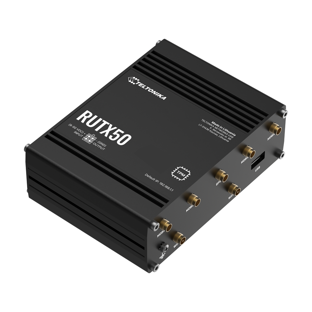 TELTONIKA TK-RUTX50 - Router Industrial 5G Sub-6 GHz SA/NSA Wi-Fi 5 - Dual-Band Wave 2 hasta 867 Mbps - Resiliencia con Dual SIM y failover - 5 puertos Gigabit Ethernet (1 WAN + 4 LAN) - VPN avanzada: IPsec, OpenVPN y WireGuard - Carcasa de aluminio ruger - imagen 1