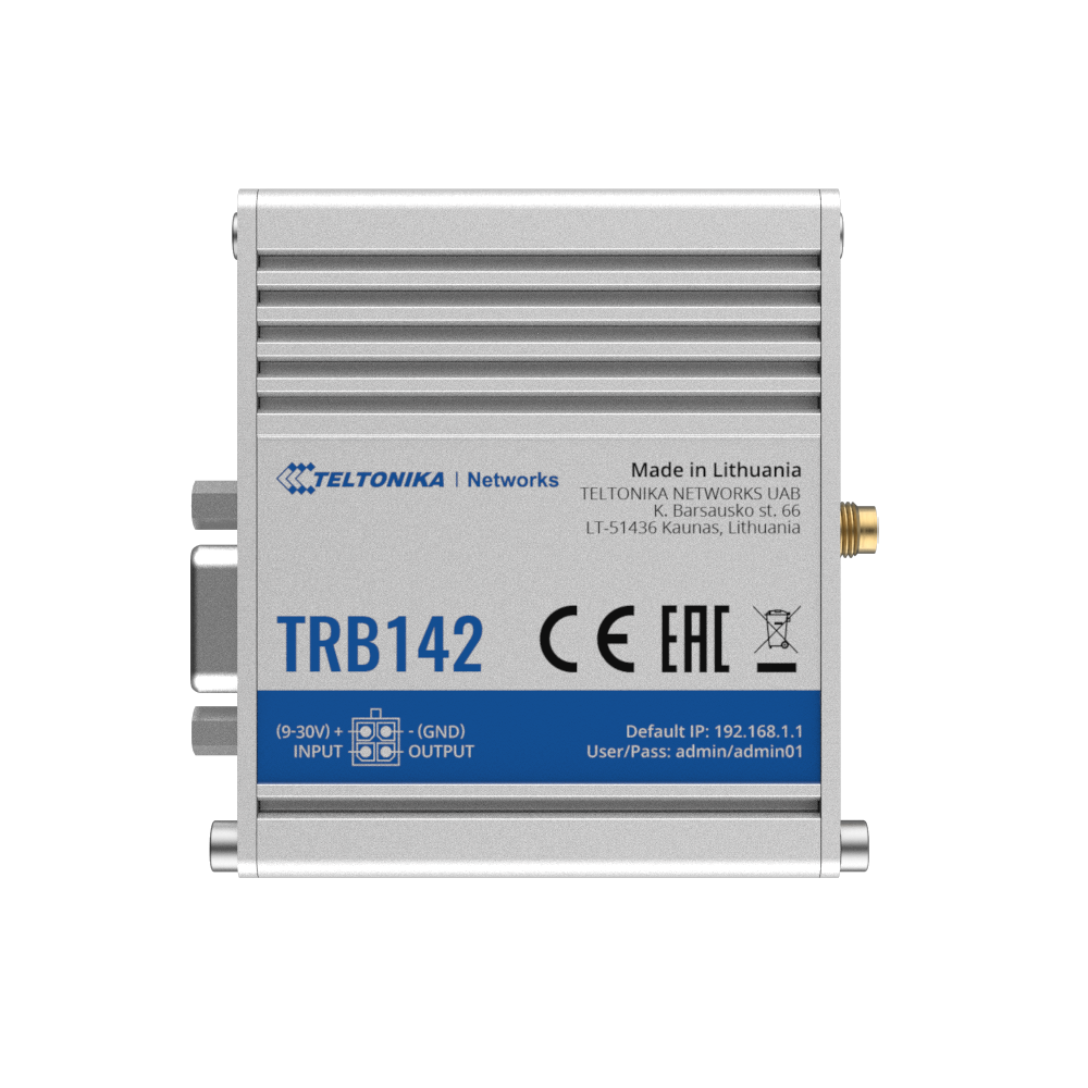 TELTONIKA TK-TRB142 - Teltonika Gateway Industrial 4G LTE Cat 1 - Conectividad fiable con 4G LTE de bajo consumo - Interfaz serie industrial RS232 integrada - VPN avanzada: IPsec, OpenVPN y WireGuard - 2 puertos I/O digitales configurables - Hardware Watc - imagen 1