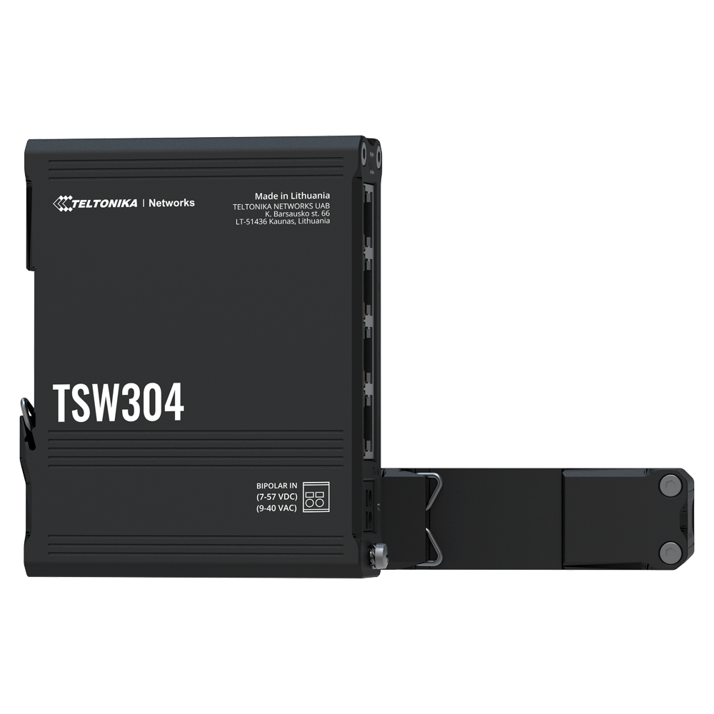 TELTONIKA TK-TSW304 - Teltonika Switch No gestionable Industrial - 4 puertos Ethernet RJ45 Gigabit - Rugerizado Carcasa Aluminio - Este dispositivo ultrapequeño - Montaje en carril DIN integrado