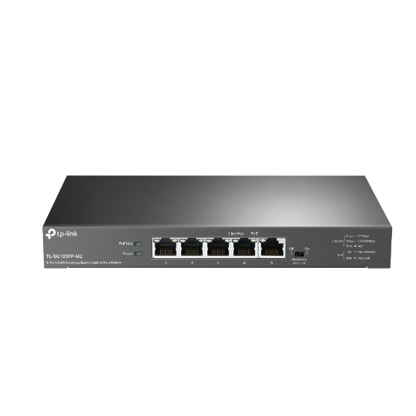 Imagen de TP-Link Switch PoE TL-SG105PP-M2 5 Puertos 2.5G 123W PoE Auto Recovery