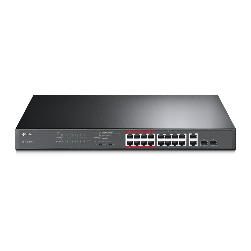 Imagen de TP-Link Switch PoE+ TL-SL1218MP 16 Puertos 10/100Mbps 192W Potencia PoE