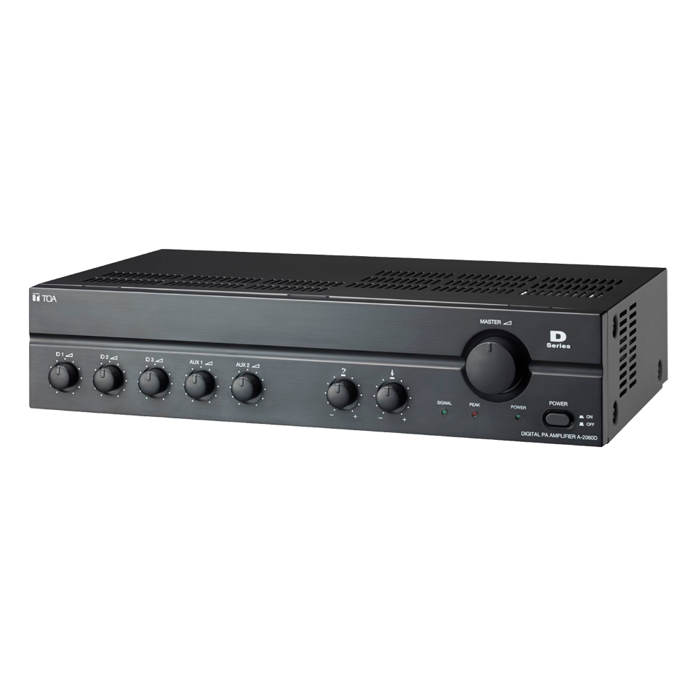 TOA-A-2240DD-EB - Amplificador mezclador TOA - 1 Salida de altavoz 100 V - Potencia 240 Wrms - Clase D de alta eficiencia - 3 Entradas MIC + 2 auxiliares - 1 Salida de grabación