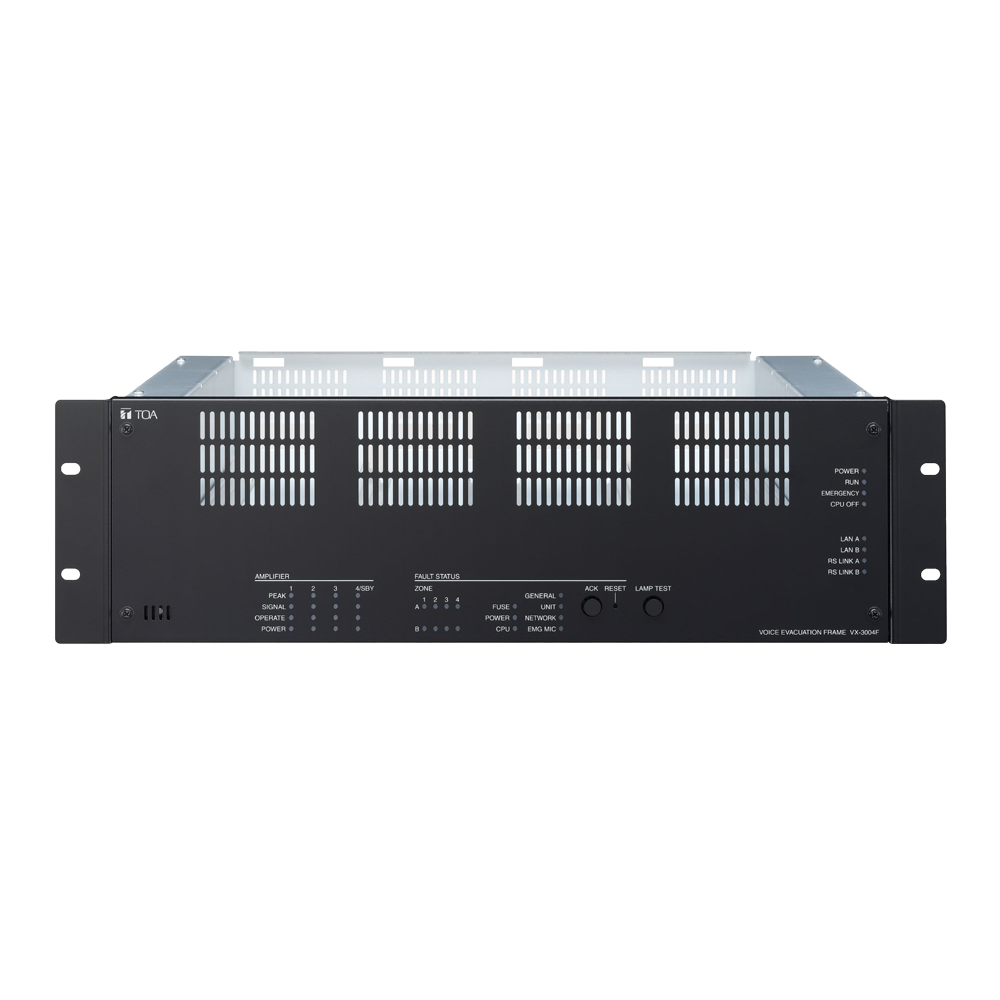 TOA-VX-3004F - Unidad principal modular EN54 VX-3000 - 4 salidas de altavoces A/B / DSP digital - Hasta 4 módulos de amplificador - 4 Entradas MIC/LINE - 16/8 Entradas/Salidas de control - TCP/IP con Software de gestión - imagen 1
