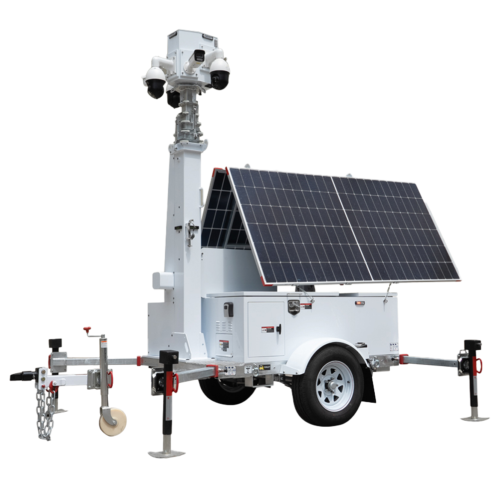 SAFIRE TRAILER-12KWH-600W-9M - Trailer de alimentación autónoma para CCTV - Panel solar de 2x600W - Batería Litio LiFePo 12000Wh - Mástil telescópico hasta 9m - IP65 - Enganche de remolque y freno de mano manual - NO INCLUYE MONTAJE - imagen 1