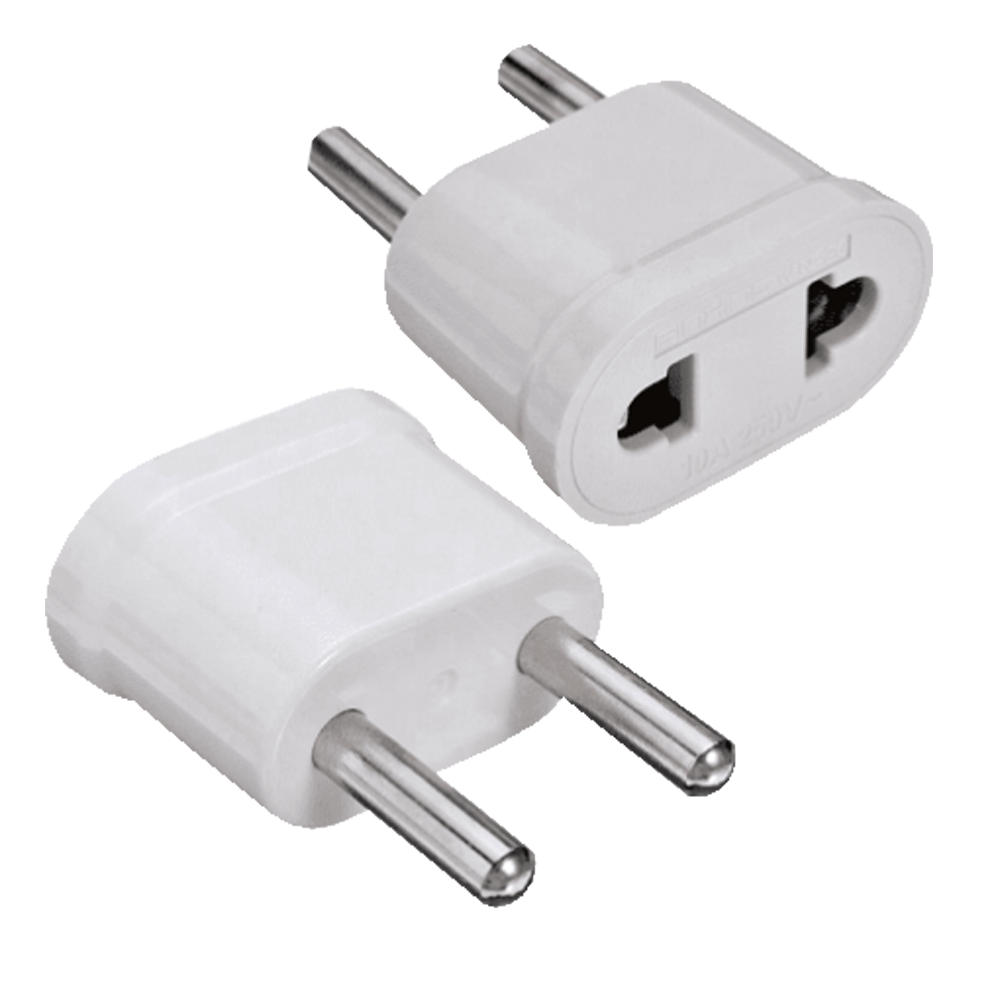MARCA BLANCA USA-EU-ADAPTER-W - Adaptador - Enchufe Tipo A (USA) a Enchufe Tipo F (EU) - Voltaje 250V AC - Corriente Máxima de Salida 10 A - Color blanco