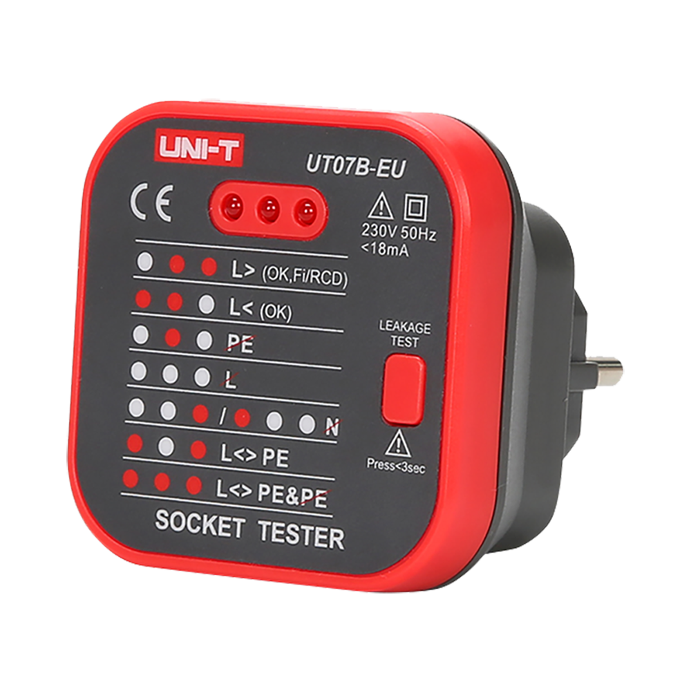 UNI-T UT07B-EU - Tester de tomas eléctricas EU - Verificación de errores de cableado - Test de posibles fugas - Sencillo de usar - Permite hacer un test rápido - imagen 1