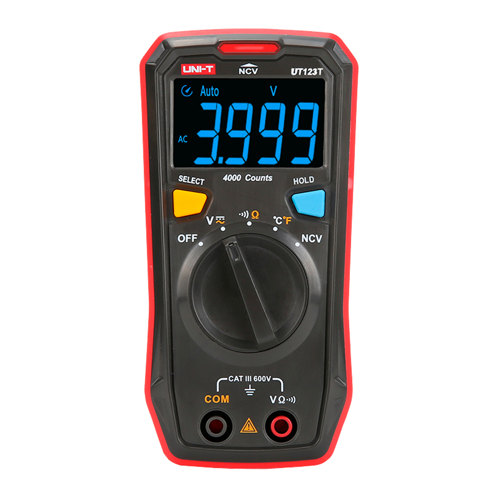 UNI-T UT123T - Multímetro digital de bolsillo - Medición de voltaje en DC y AC hasta 600V - Medición de temperatura - Medición de resistencia - Función NVC - Buzzer para test de continuidad - imagen 1