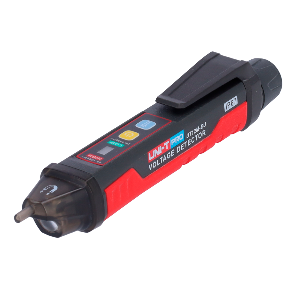UNI-T UT12M - Detector de tensión AC sin contacto - Modo de alto y bajo voltaje hasta 1000 V - Aviso audible y LED visible - Apagado automático - Indicador de baja carga - Señalización óptica de campo magnético - imagen 1