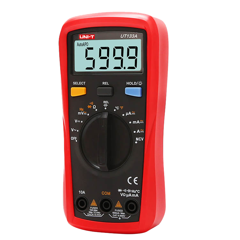 UNI-T UT133A - Multímetro digital de mano - Medición de voltaje en DC y AC hasta 600V - Medición de intensidad en DC y AC hasta 10A - Medida de resistencia, capacitancia, frecuencia - Medición de temperatura - Auto Rango | Función NVC | Test de continuida - imagen 1