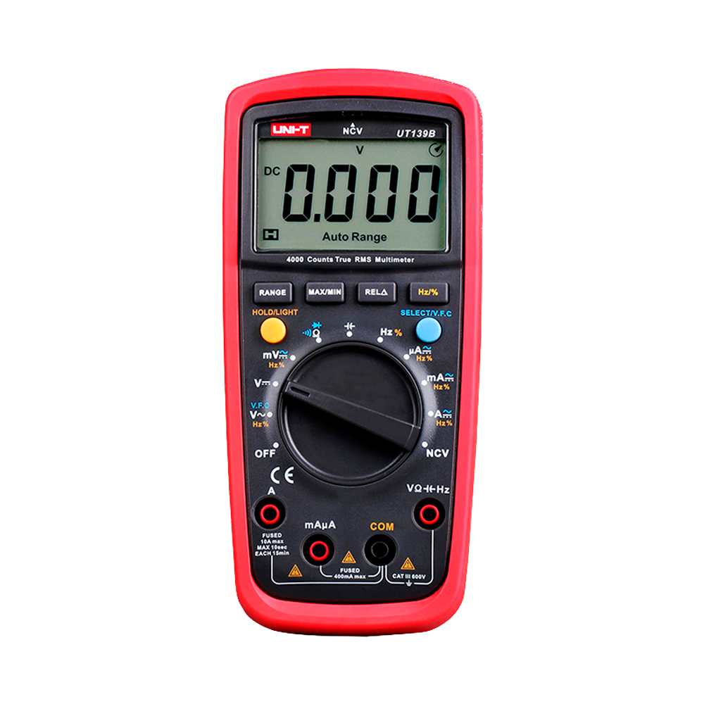 UNI-T UT139B - Multímetro digital con función True RMS - Medición de voltaje en DC y AC hasta 600V - Medición de intensidad en DC y AC hasta 10A - Medición de resistencia, capacitancia y frecuencia - Buzzer para test de continuidad - Autorango - imagen 1
