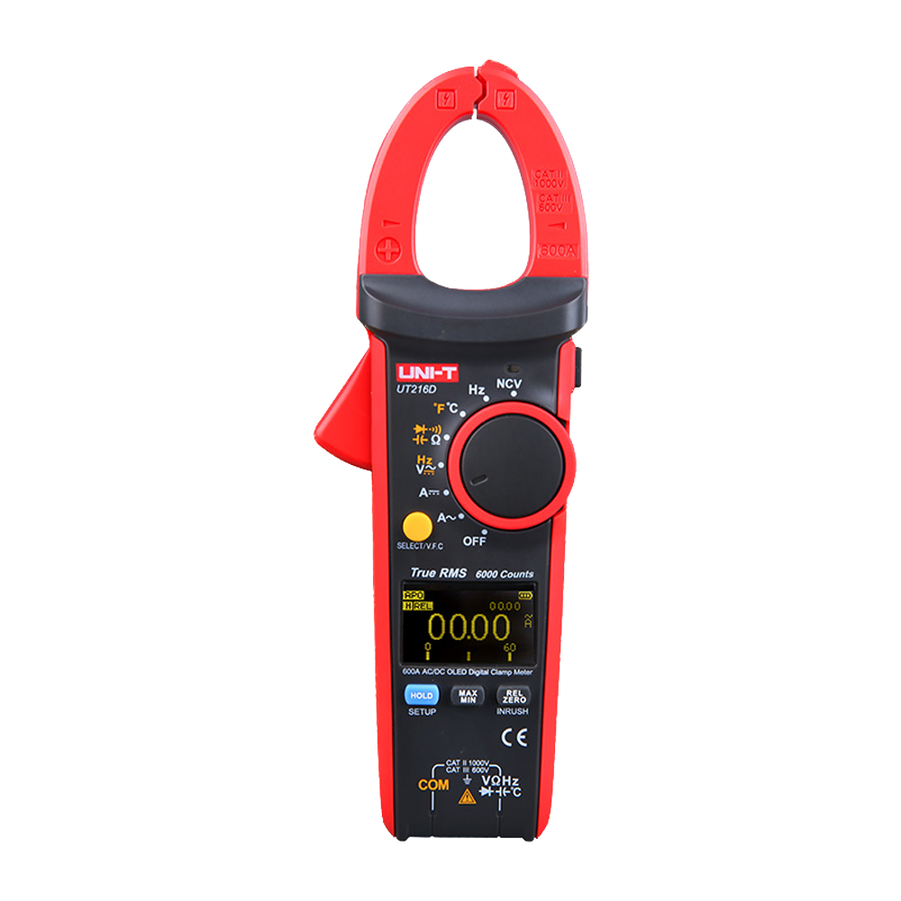 UNI-T UT216D - Pinza amperimétrica OLED - Medición en DC hasta 1000V y 600A - Medición en AC hasta 750V y 600A - Resistencia/capacitancia/frecuencia/temperatura - Auto Rango | Test diodos | True RMS | NVC - Apertura de pinza de 30mm