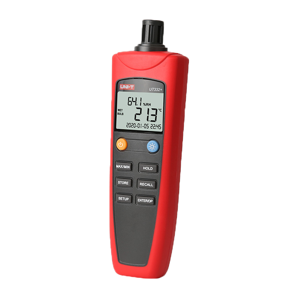 UNI-T UT332+ - Medidor de condiciones ambientales - Medición de temperatura y humedad - Diseño ligero y económico con interfaz intuitiva - Apagado automático - Tº de rocío y sensación térmica - Conexión USB a software de PC