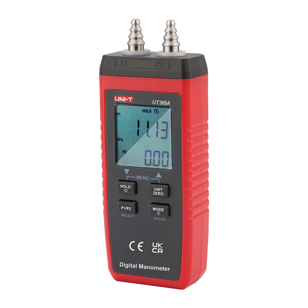 UNI-T UT366A - Manómetro digital - Mide presión y presión diferencial - Para ventilación y climatización - Indicador LED - Mide velocidad de aire (tubo Pitot necesario) - imagen 1