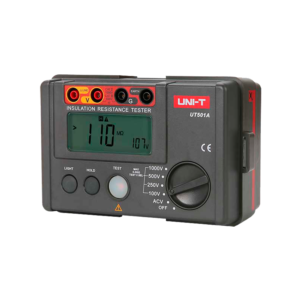 UNI-T UT502A - Medidor de resistencia de aislamiento eléctrico - Display LCD de hasta 2000 cuentas - Medición de voltaje AC hasta 600V - Apagado automático - Rangos 500V/1000V/2500V - imagen 1